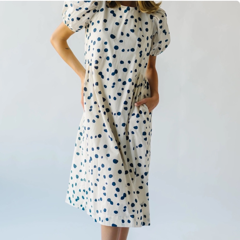 EUC Navy & Cream Polka Dot Midi Dress - Large